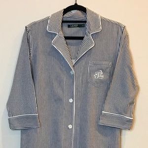 Lauren Ralph Lauren Black and White Stripped Button-down Night Shirt/Gown